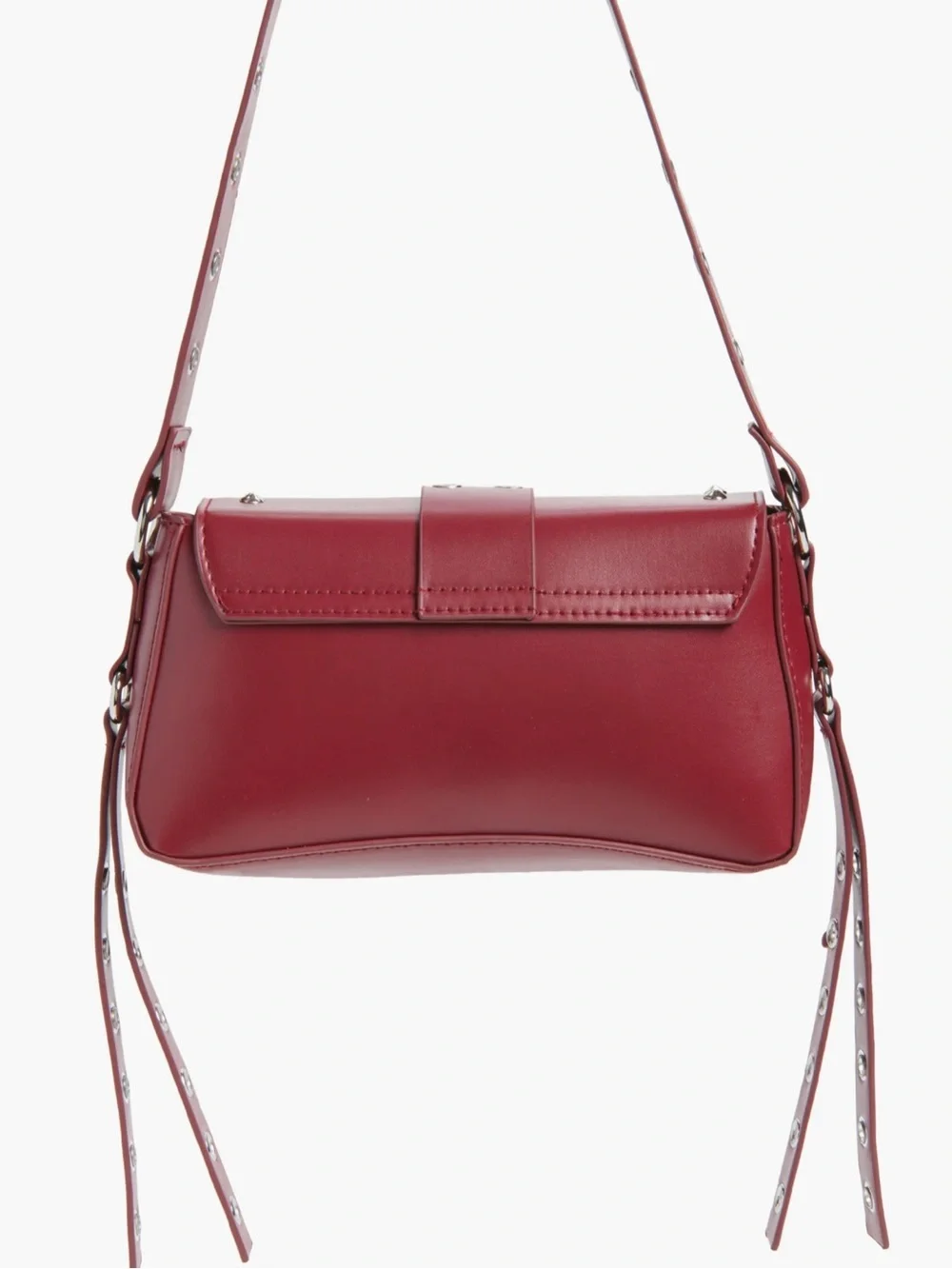 🆕 Red Buckle Stud Shoulder Hand Bag Purse Silver Rivets Vegan Faux Leather BP.